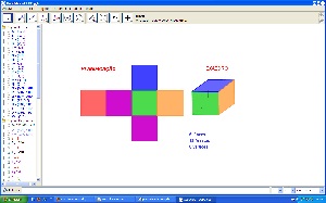 Captura de tela do software GeoGebra com planificao e representao espacial do cubo.