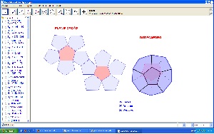 Captura de tela do software GeoGebra com planificao e representao espacial do dodecaedro.