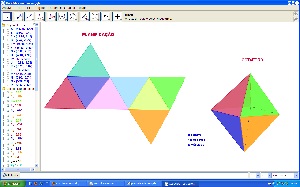 Captura de tela do software GeoGebra com planificao e representao espacial do Octaedro.
