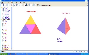 Captura de tela do software GeoGebra com planificao e representao espacial do tetraedro.