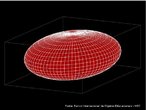 A imagem tridimensional mostra um elipside que  um slido resultado da rotao de uma elipse em torno de um dos seus eixos. 