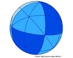 Uma esfera cujos traos sobre a superfcie representam os planos de simetria de um octaedro regular. 