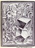 Nesta imagem, observa-se em primeiro plano um cubo apoiado por um vrtice em uma das faces de um dodecaedro. A imagem foi retirada de um trabalho intitulado Geometria e Perspectiva, de Lorenz Ster, que foi publicado em Augsburgo, em 1567. Lorenz Ster foi um artista alemo do final do sculo 16. 