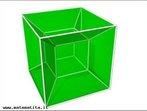 Diagrama de Schlegel para um hipercubo, corresponde ao desenho de um cubo feito de dois quadrados, um dentro do outro, e quatro trapzios. Aqui pode-se ver um cubo grande, um menor dentro do primeiro e seis troncos de pirmide, que formam as oito faces cbicas do hipercubo. 