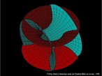 A imagem mostra a interseo de duas superfcies Catenides, em que se pode visualizar de forma clara a rea de interseo entre as superfcies e o domnio das funes que as representam. A imagem pode ser utilizada como ferramenta de ilustrao do contedo de Geometria. 