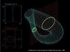 A imagem mostra a interseo da garrafa de Klein com um plano, em que a garrafa de Klein  um espao topolgico obtido pela colagem de duas fitas de Mbius. A imagem apresenta de forma clara a regio em que as superfcies esto se interceptando e o domnio das funes que as representam. 