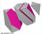 Imagem de um cubo seccionado num plano perpendicular ao eixo de rotao de ordem trs desse mesmo cubo (plano que atravessa vrtices opostos). As seces resultam em hexgonos ou tringulos. 