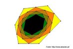 Dado um certo hexgono, uma maneira bastante simples de obter um novo hexgono consiste em unir os pontos mdios dos seus lados por segmentos de retas. Este processo  denominado bisseo. Aplicando a bisseo ao hexgono obtido, temos um novo hexgono, e assim sucessivamente. Desta forma, obtm-se uma sucesso de hexgonos como os desta imagem, uma vez que podemos continuar indefinidamente a construir novos hexgonos. No caso da sucesso de hexgonos construda por bisseo, vemos que no s estes parecem ser cada vez menores, como tambm parecem surgir alternadamente com a mesma forma. Para saber mais sobre essa imagem entre no stio Atractor. Voc acessa esse stio por meio do catlogo de stios do Portal Dia a dia Educao.